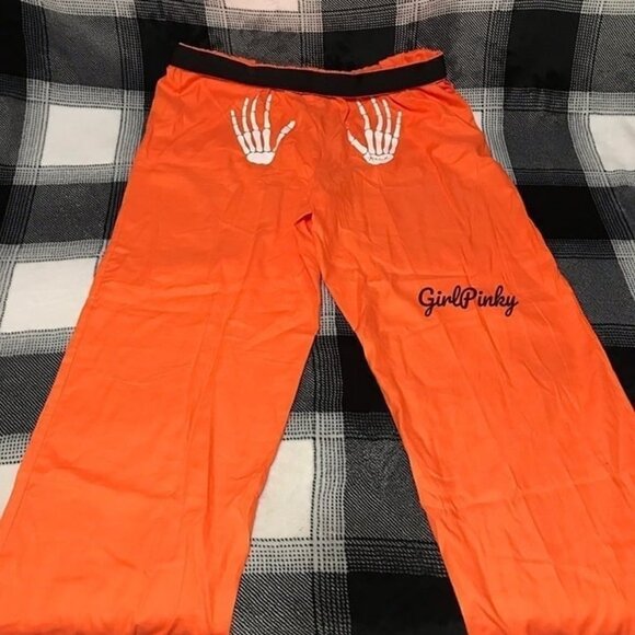 victoria secrets PINK PJ FLANNEL PANTS “HANDSIE” HALOGEN ORANGE SIZE LARGE - Picture 2 of 9
